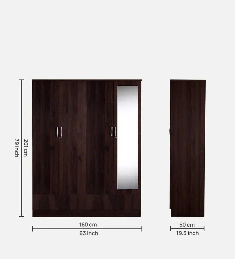 Andes 4 Door Wardrobe in Walnut Finish with Mirror.jpg1.webp