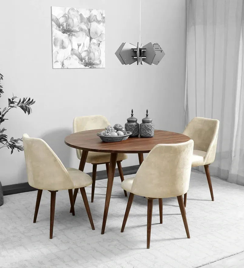 Bicasso Sheesham Wood 4 Seater Dining Set in American Walnut Finish.webp