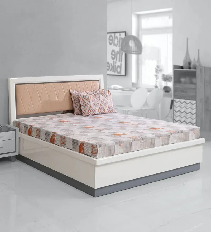 Boston King Size Bed in White Finish with Hydraulic Storage.webp