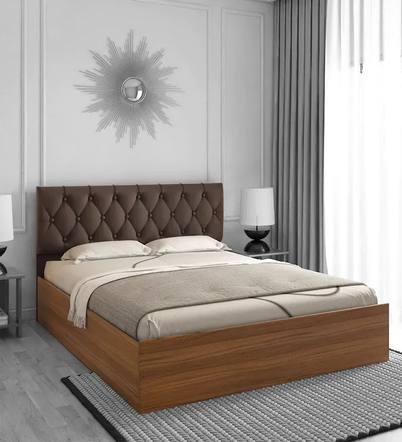 Comet King Size Bed in Exotic Teak Finish with Hydraulic Storage.webp