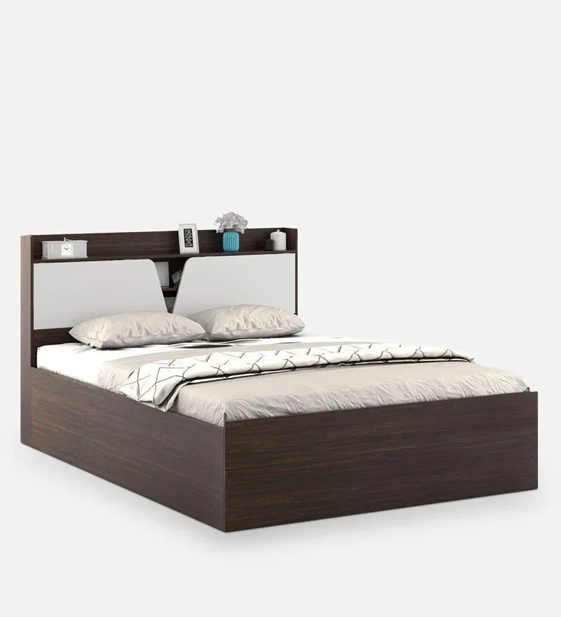 Crown King Size Bed in Choco Walnut Finish with Box Storage.webp