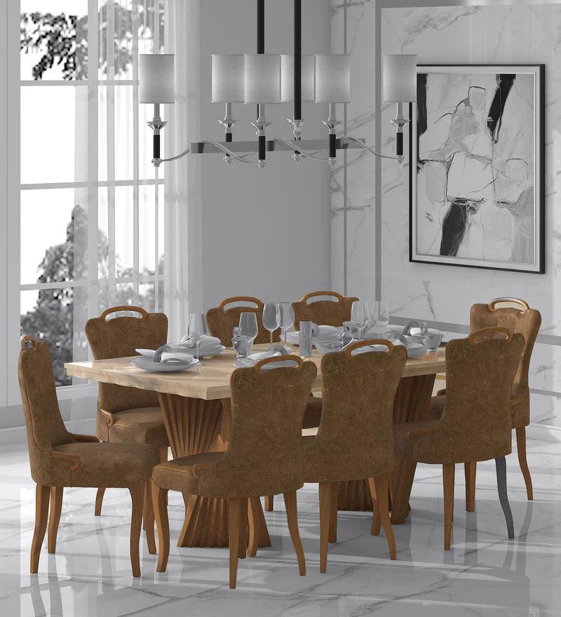 Elanor 8 Seater Marble Top Dining Set in Brown Colour.jpg