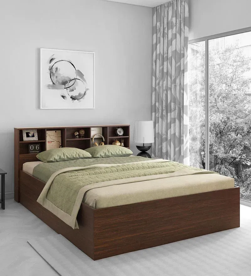 Electra King Size Bed in Choco Walnut Finish with Box Storage.webp