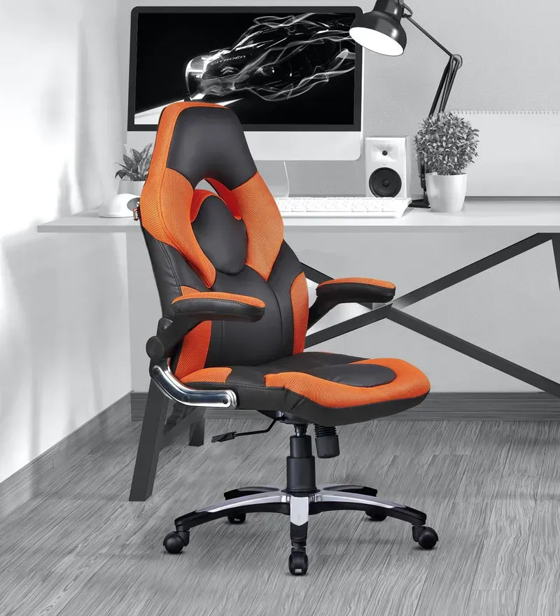 Elegant Leatherette Gaming Chair in Orange Colour.webp