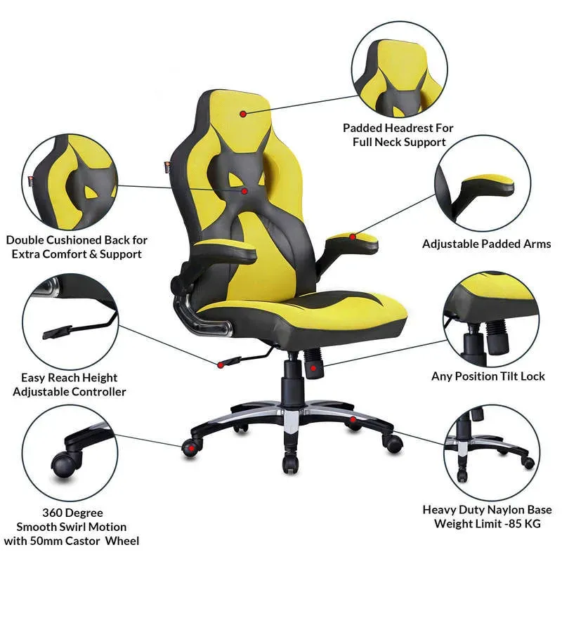 Elegant Leatherette Gaming Chair in Yellow Colour.jpg3.webp