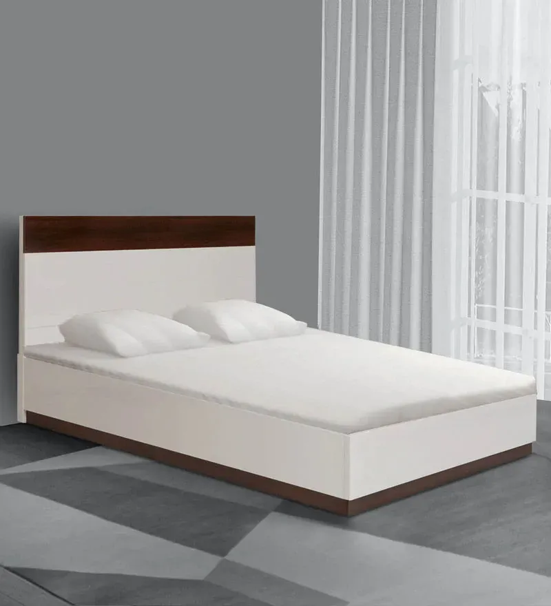 Element King Size Bed in White & Walnut Finish with Hydraulic Storage.webp
