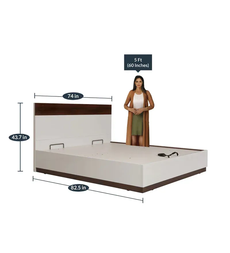 Element King Size Bed in White & Walnut Finish with Hydraulic Storage.jpg2.webp