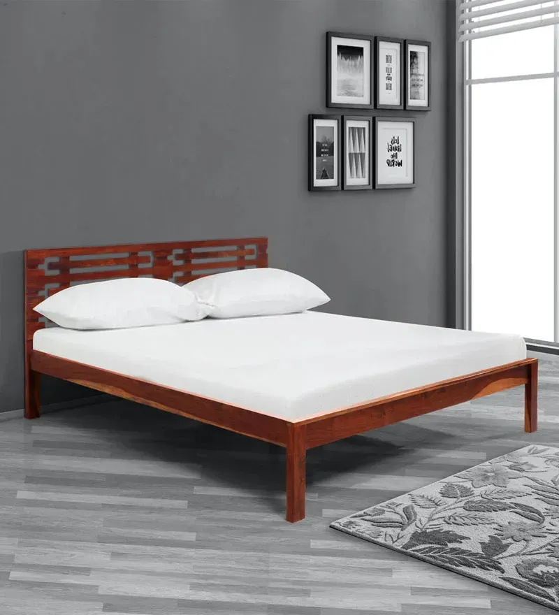 Elise Solid Wood King Size Bed in Honey Finish.webp