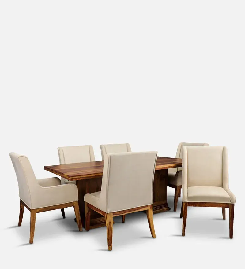 Enrico Sheesham Wood 6 Seater Dining Set in Teak Finish.webp