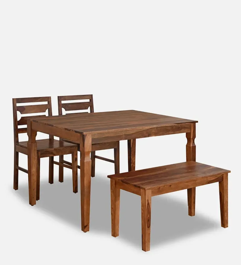Europa Sheesham Wood 4 Seater Dining Set in Walnut Finish with Bench.jpg1.webp