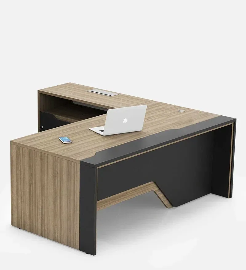 Executive Desk in Classic Cherry And Slate Grey Finish with Left Storage.webp