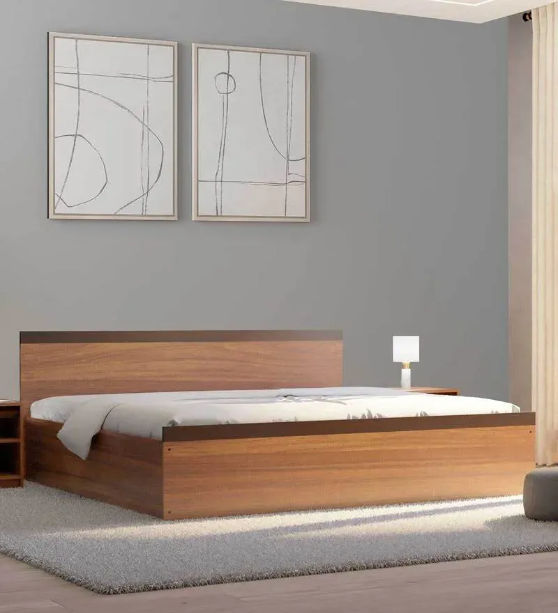 Giza King Size Bed in Teak Finish with Box Storage.webp