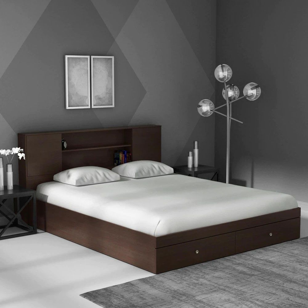 Hoshi Queen Size Bed With Drawer Storage In Wenge Finish.jpg