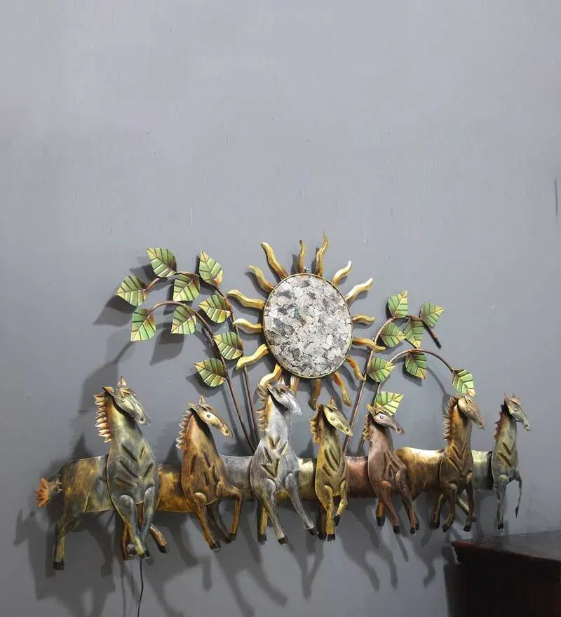 Iron 7 Running Horse Wall Art With LED In Gold.jpg1.webp