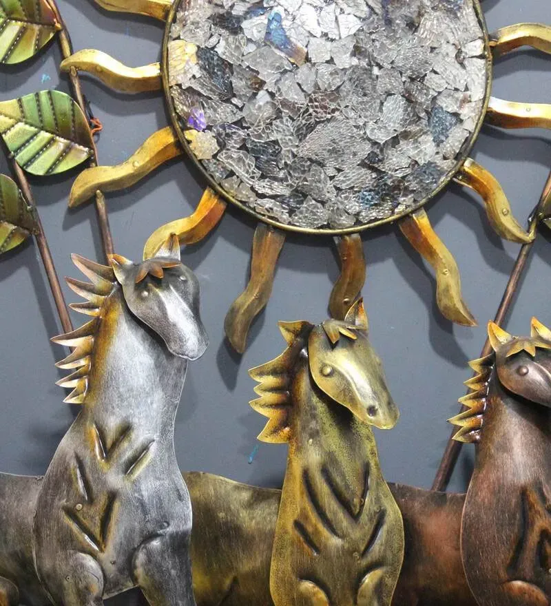 Iron 7 Running Horse Wall Art With LED In Gold.jpg4.webp