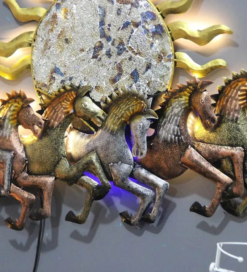 Iron 7 Running Horse Wall Art With Led In Multicolour.jpg5.webp