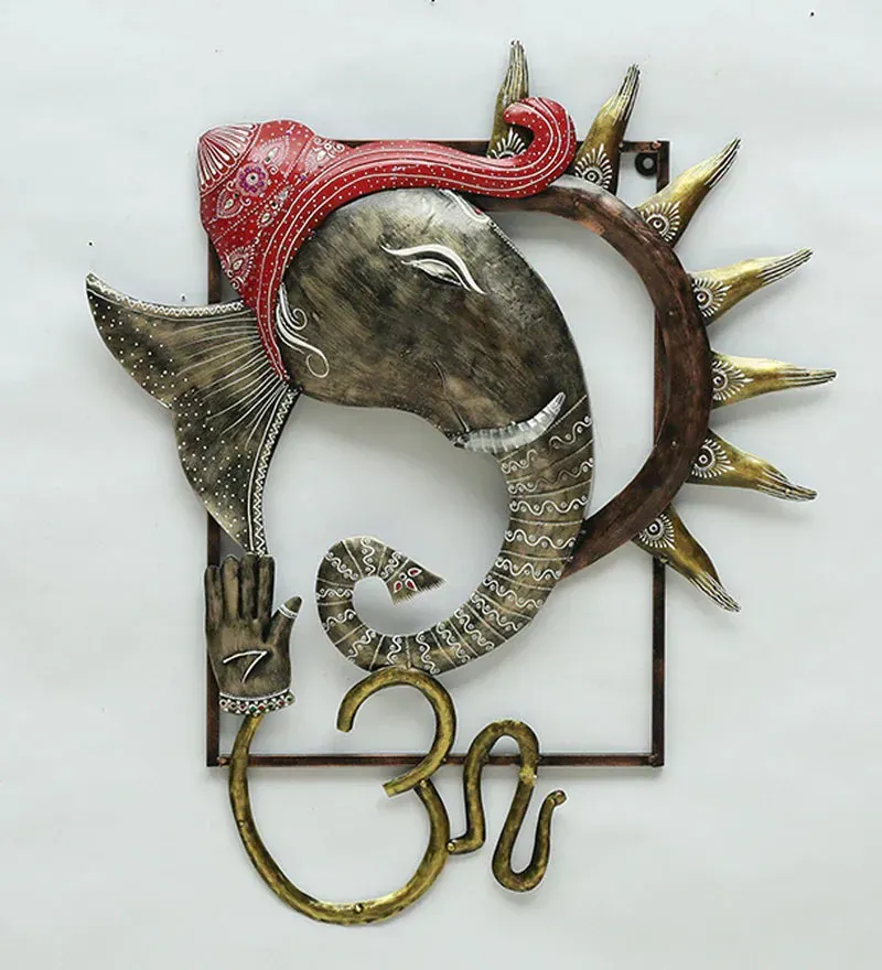 Iron Lord Ganesha Wall Art With LED In Gold.jpg2.webp