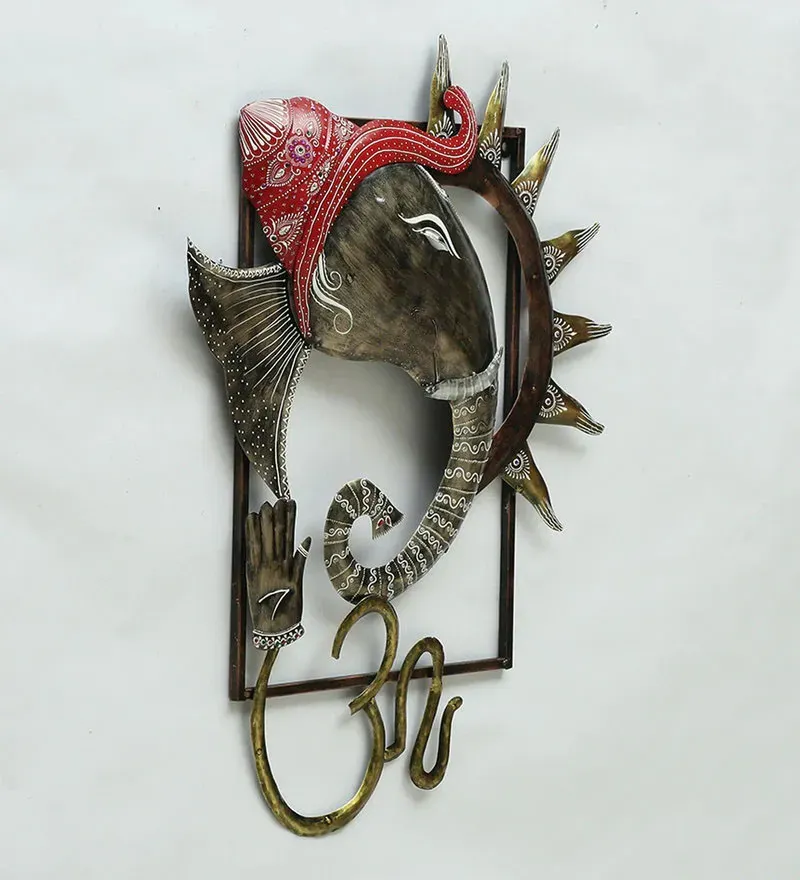 Iron Lord Ganesha Wall Art With LED In Gold.jpg4.webp