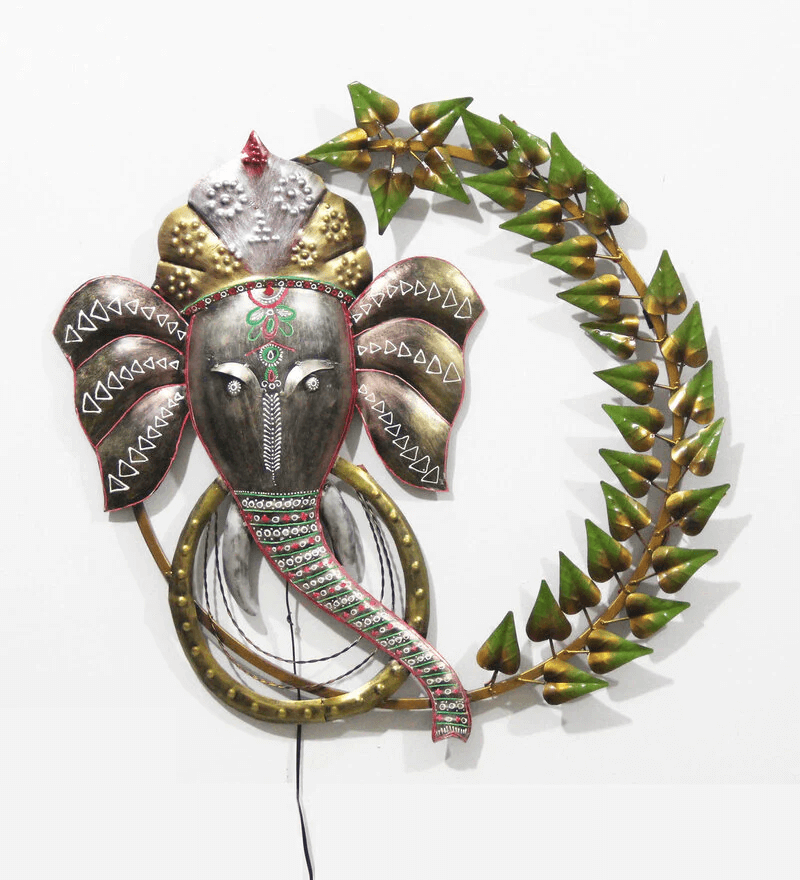 Iron Lord Ganesha Wall Art With LED In Multicolour2.png