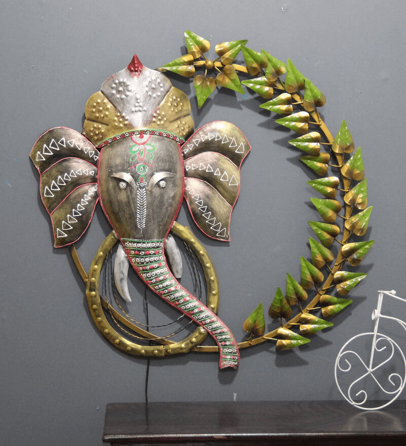 Iron Lord Ganesha Wall Art With LED In Multicolour.png