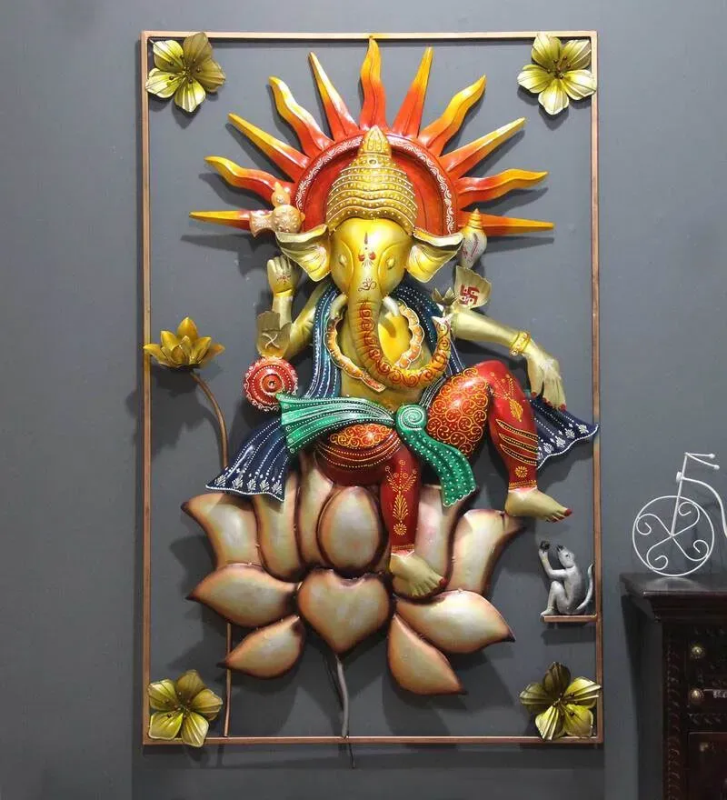 Iron Lord Ganesha Wall Art With Led In Yellow.jpg1.webp