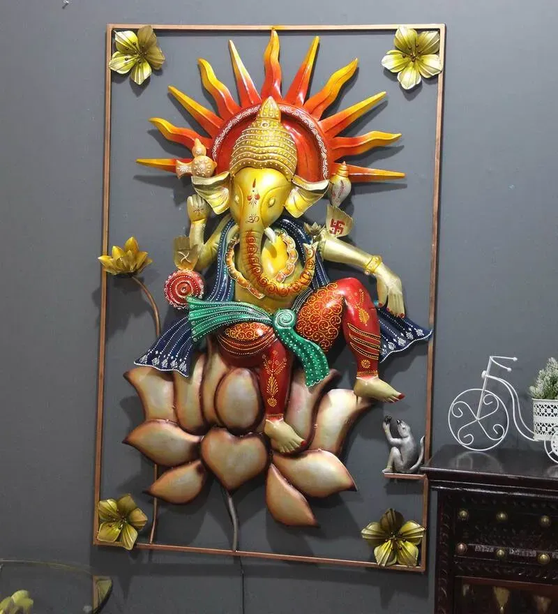 Iron Lord Ganesha Wall Art With Led In Yellow.jpg2.webp