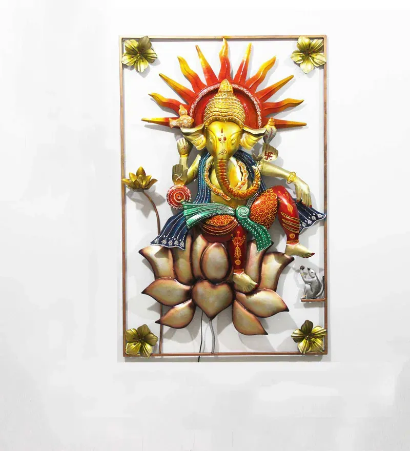 Iron Lord Ganesha Wall Art With Led In Yellow.jpg3.webp