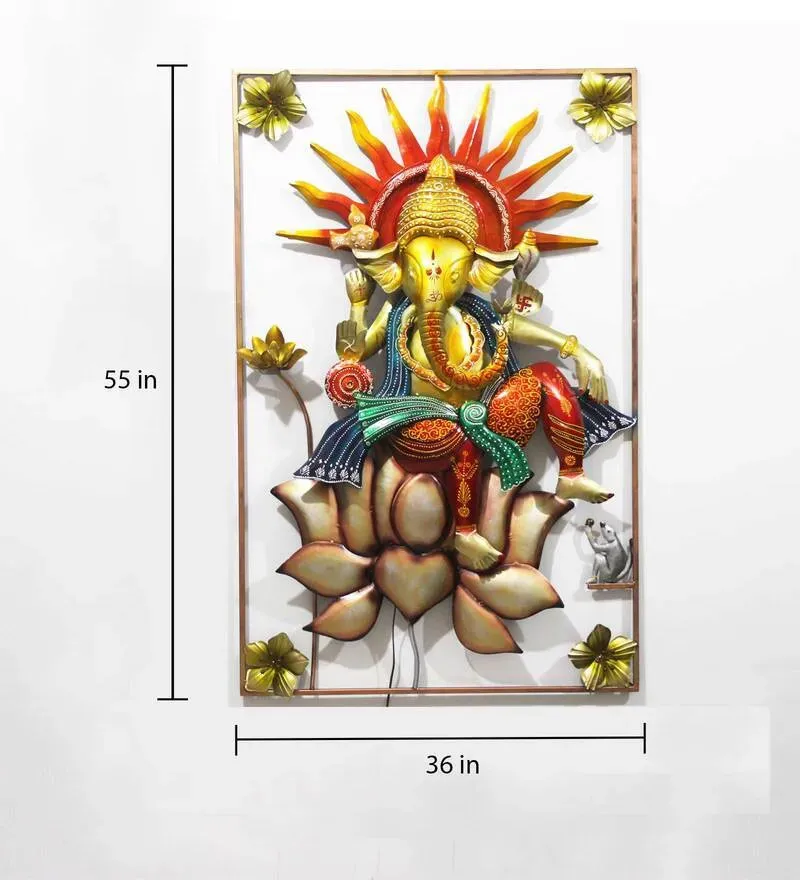 Iron Lord Ganesha Wall Art With Led In Yellow.jpg4.webp