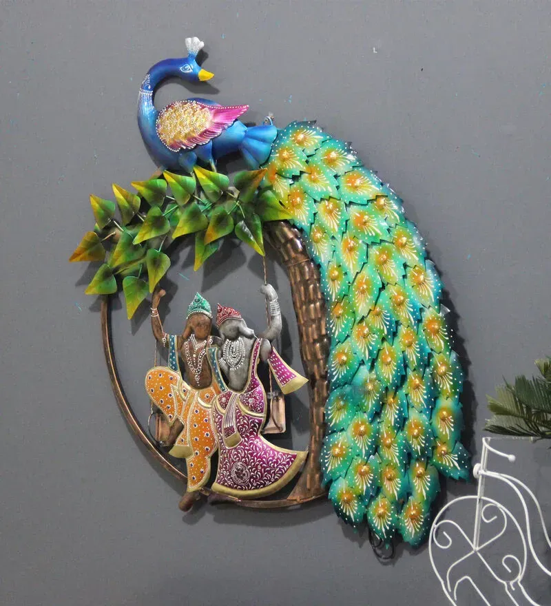 Iron Peocock Wall Art With LED In Green.jpg2.webp