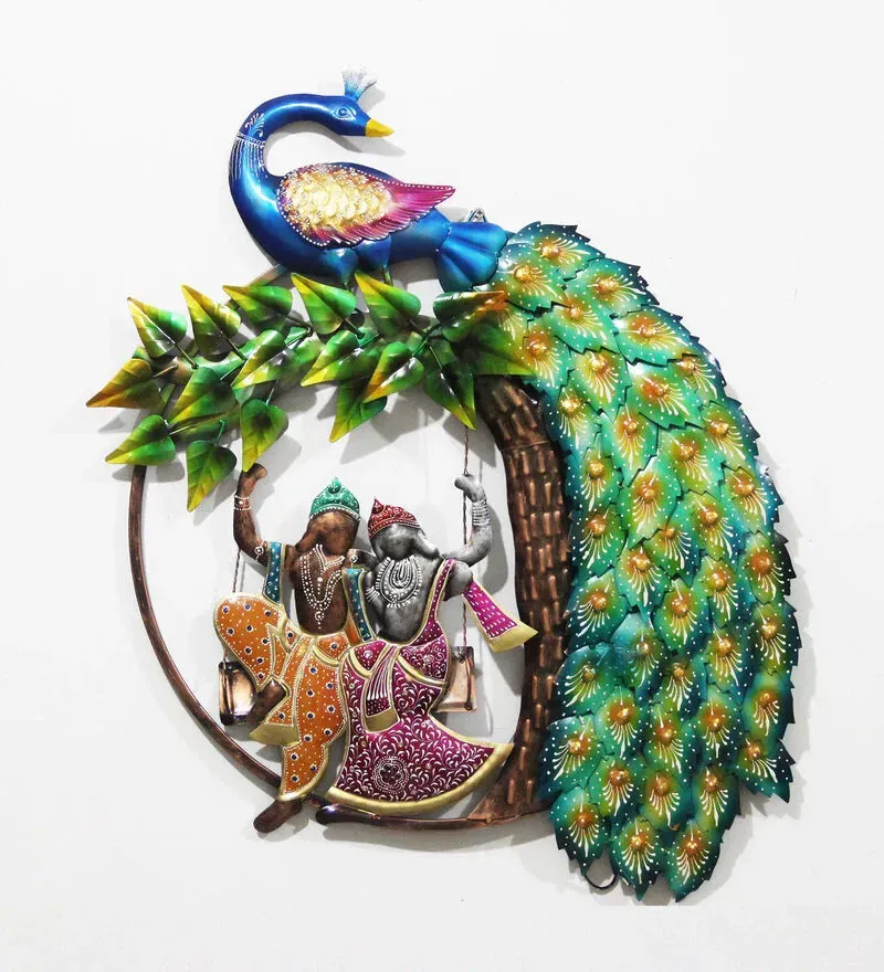 Iron Peocock Wall Art With LED In Green.jpg3.webp