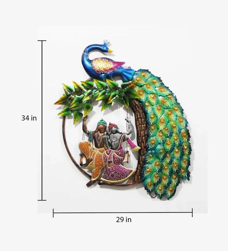 Iron Peocock Wall Art With LED In Green.jpg4.webp