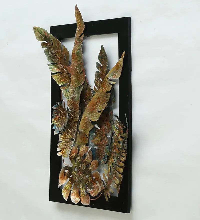 Iron and MDF Wood Framed Leaf Wall Art In Gold.jpg4.webp