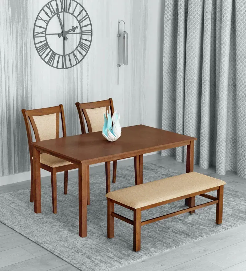 Jewel 4 Seater Dining Set in Walnut Finish with Bench.webp