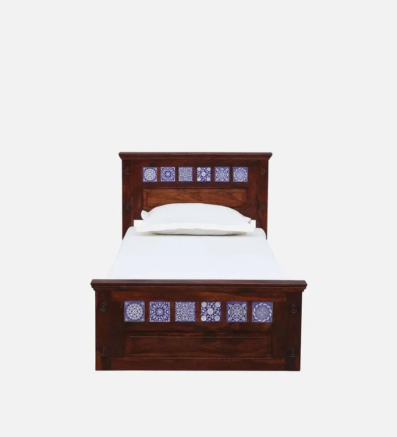 Kamchini Sheesham Wood Single Bed In Honey Oak Finish with Tiles on Footrest.jpg2.webp