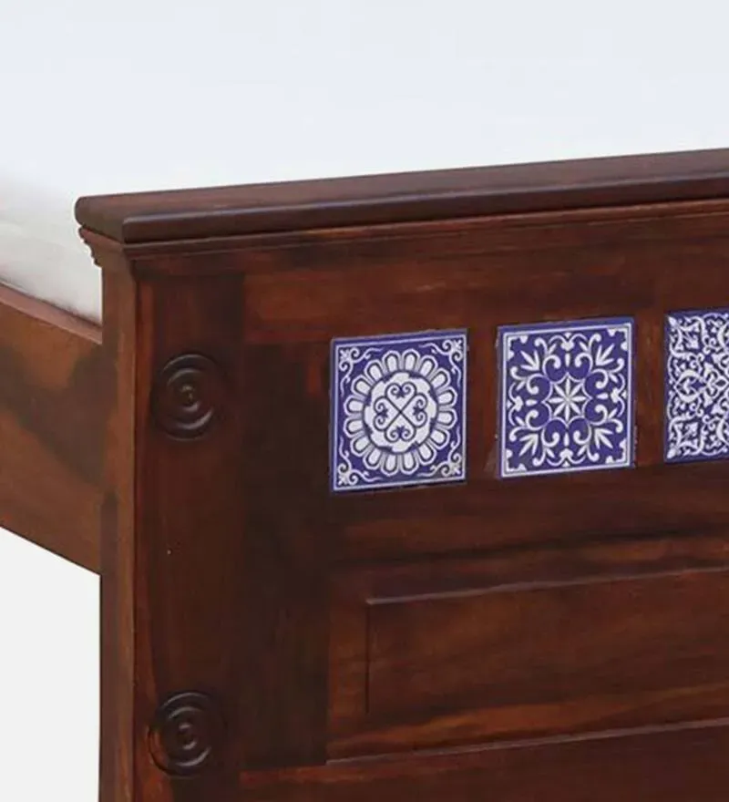 Kamchini Sheesham Wood Single Bed In Honey Oak Finish with Tiles on Footrest.jpg6.webp