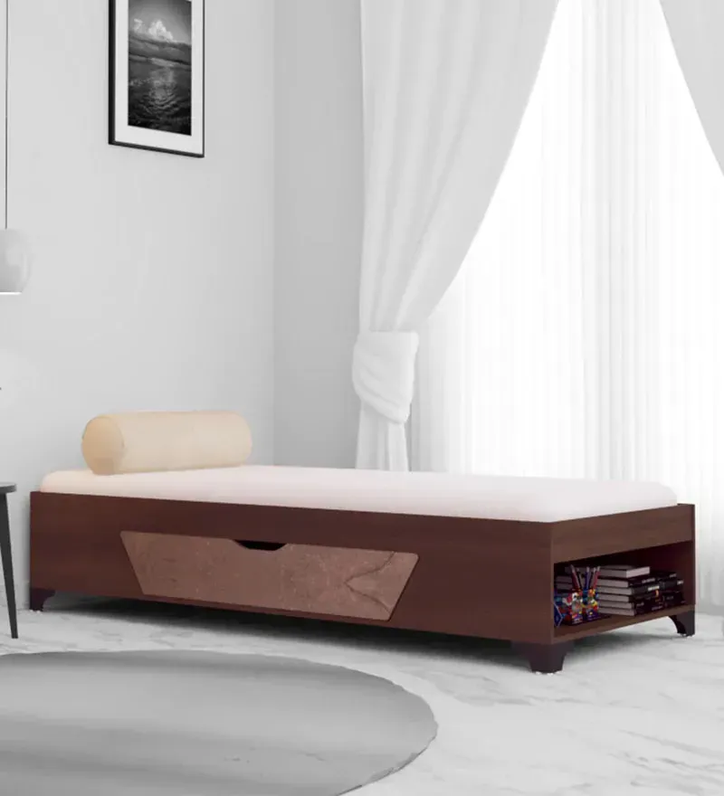 Kaze Single Bed in Walnut Finish with Box Storage.webp