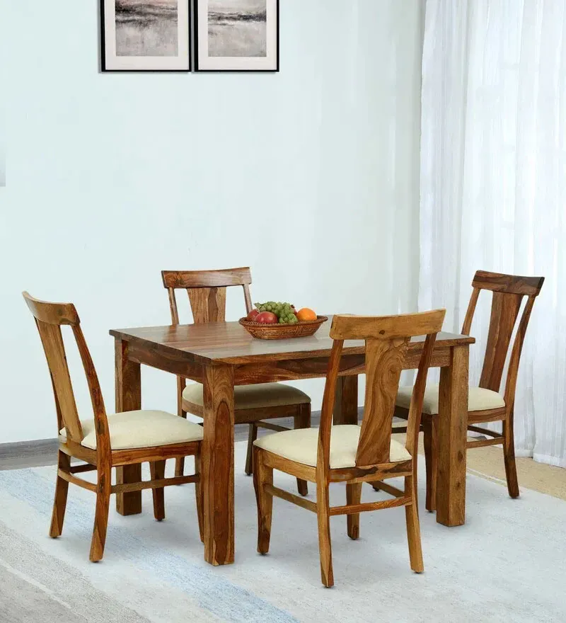 Kentan Sheesham Wood 4 Seater Dining Set In Rustic Teak Finish.webp