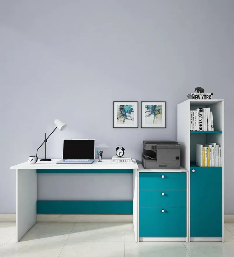 Kipling Hutch Desk in Frosty White And Ocean Green Finish.webp