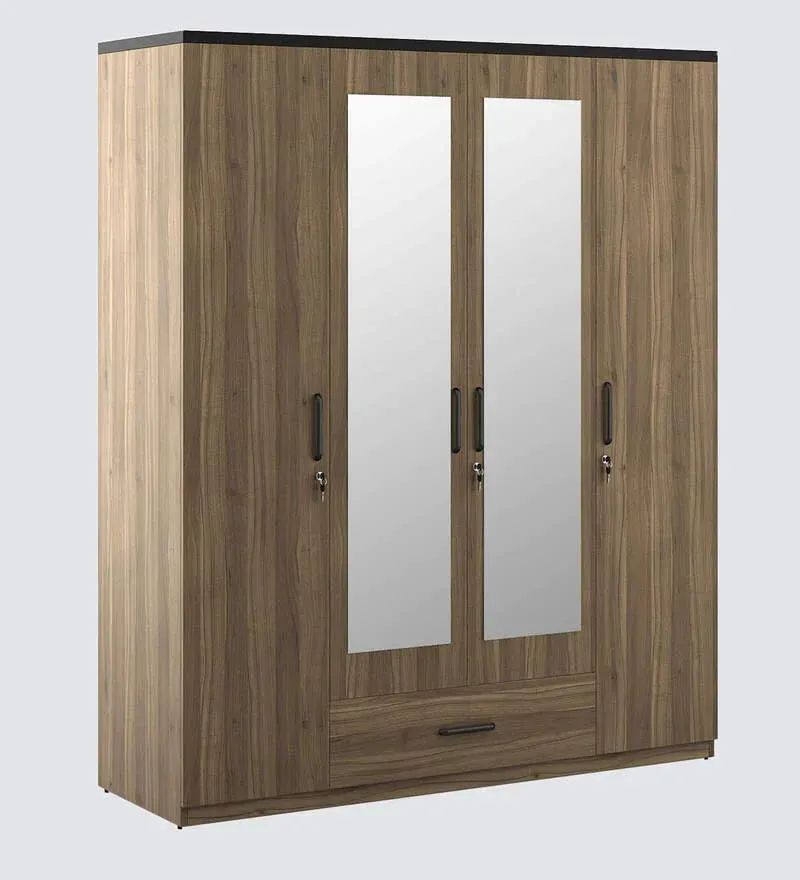 Kosmo Hover 4 Door Wardrobe in Lyon Walnut & Natural Wenge Finish with Mirror.jpg2.webp