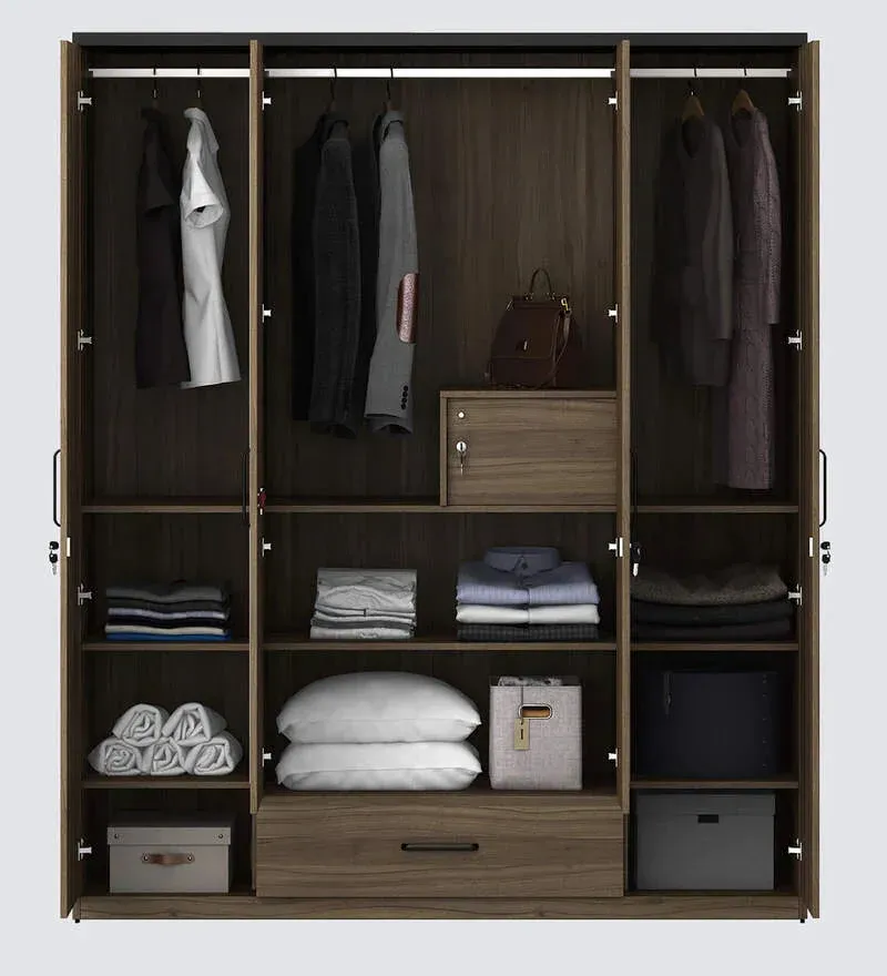 Kosmo Hover 4 Door Wardrobe in Lyon Walnut & Natural Wenge Finish with Mirror.jpg6.webp
