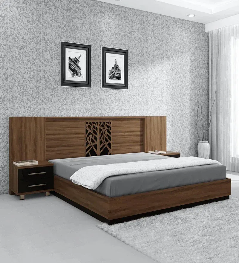 Kosmo King Size Bed in Walnut Bronze Finish with Hydraulic Storage.webp