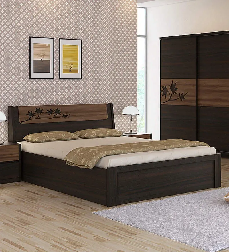 Kosmo Maple King Size Bed in Fumed Oak Melamine Finish with Hydraulic Storage.jpg1.webp