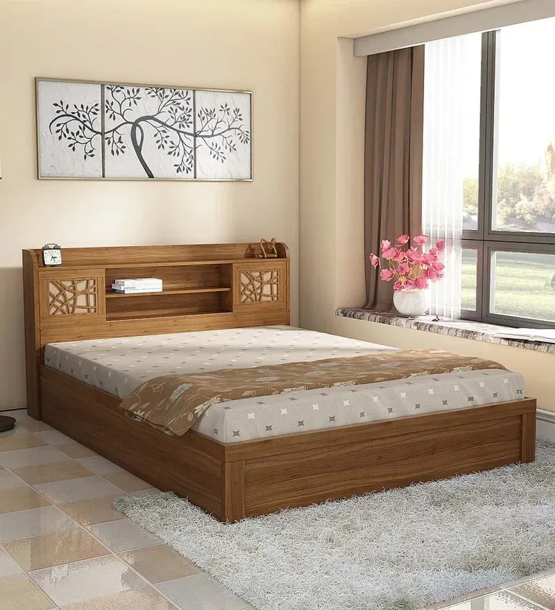 Kosmo Rayan King Size Bed in Natural Teak Finish with Box Storage.jpg1.webp