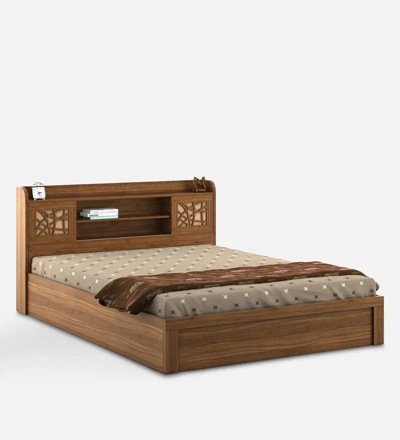 Kosmo Rayan King Size Bed in Natural Teak Finish with Box Storage.jpg8.webp