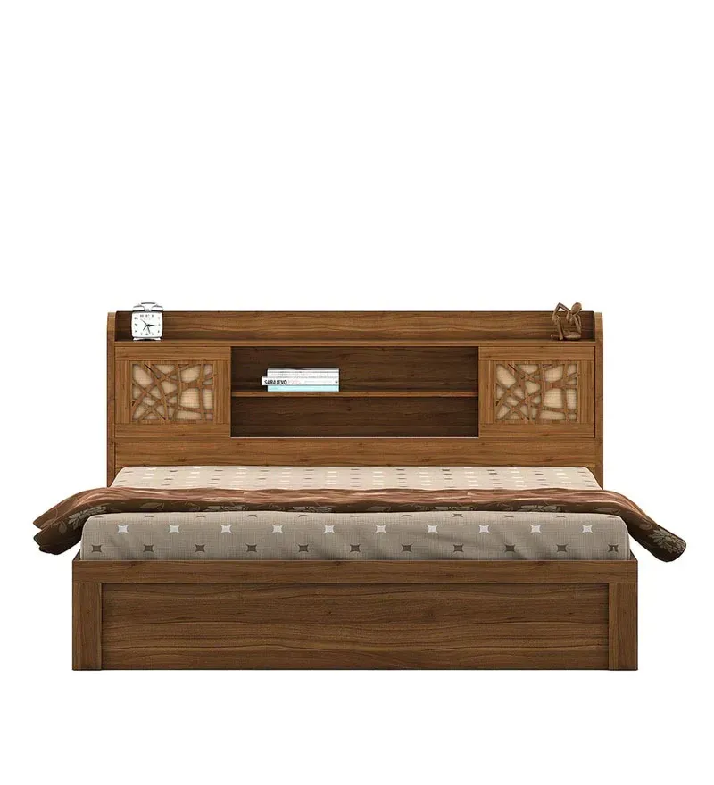 Kosmo Rayan King Size Bed in Natural Teak Finish with Hydraulic Storage.jpg3.webp