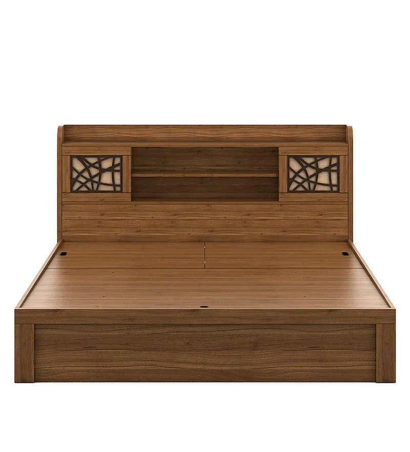 Kosmo Rayan King Size Bed in Natural Teak Finish with Hydraulic Storage.jpg4.webp