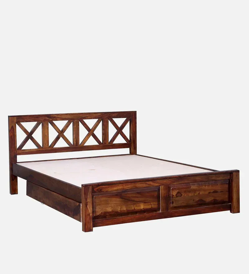 Kryss Sheesham Wood Queen Size Bed In Provincial Teak Finish With Drawer Storage.jpg3.webp