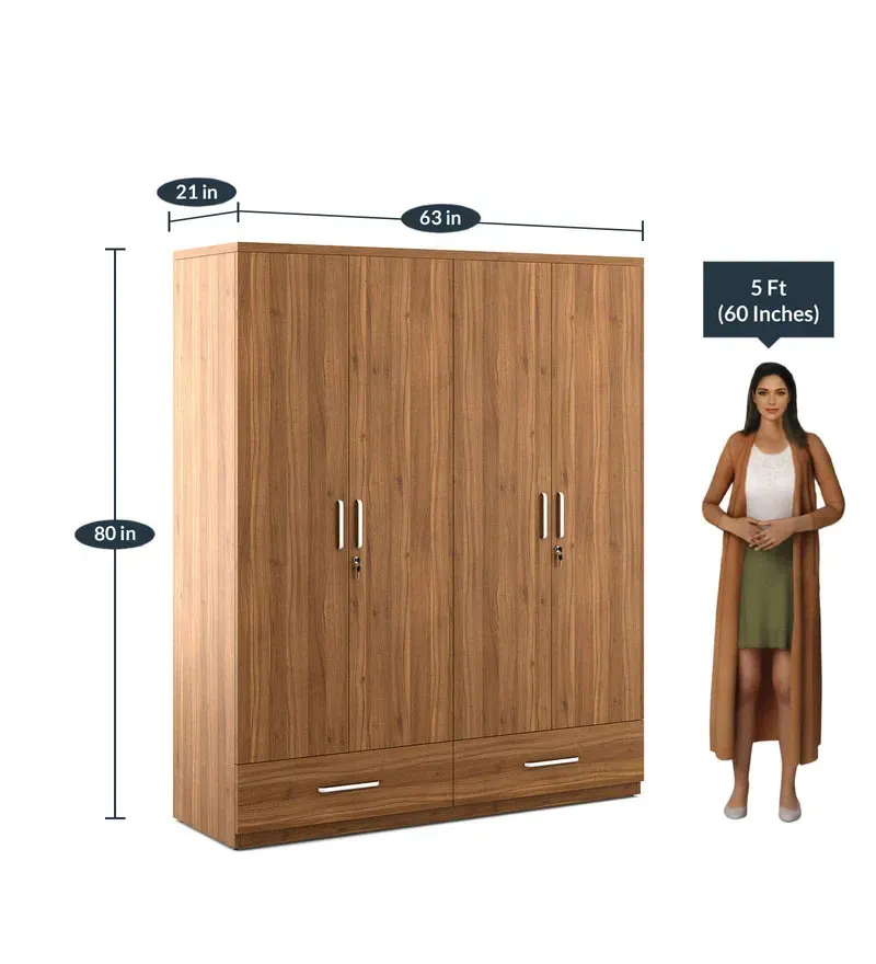 Linden 4 Door Wardrobe in Natural Teak Finish.jpg3.webp