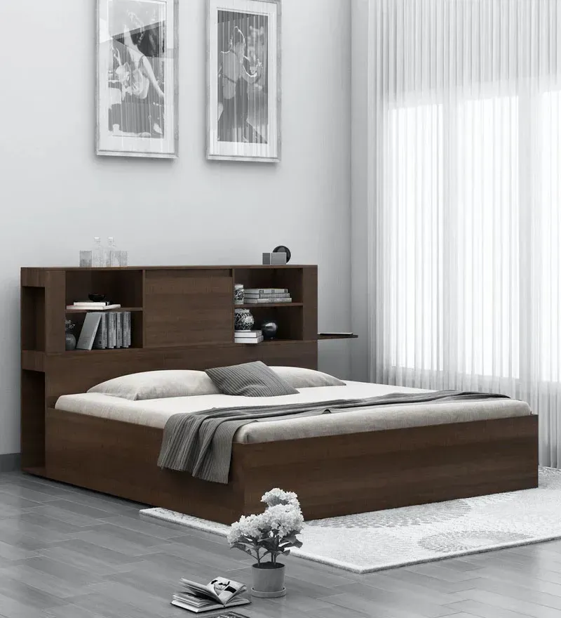 Magnus King Size Bed in Dark elm Finish with Box Storage.webp
