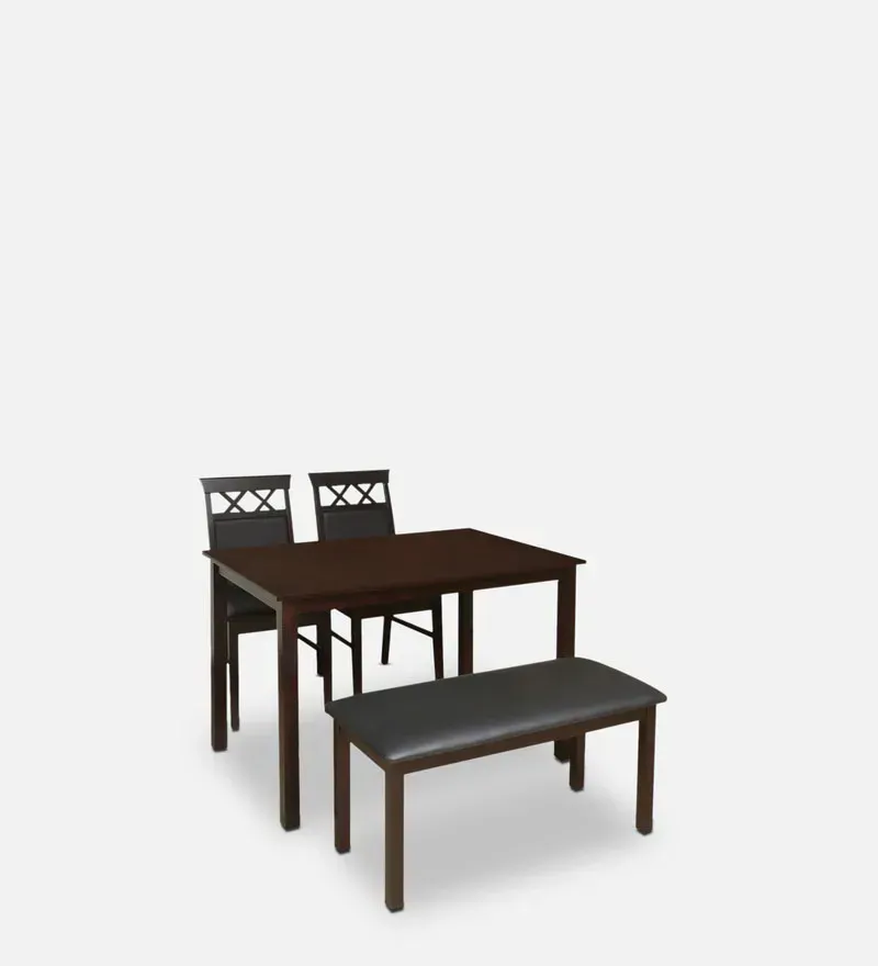 Mauna 4 Seater with Bench Dining Set in Dark Cappucino Colour.webp